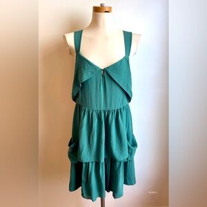 Banana Republic Heritage Green Silk Seersucker Sleeveless Summer Dress Size 14